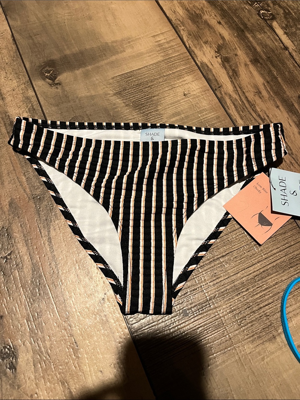 Shade & Shore Women's Black & Cream Striped Bikini Bottom